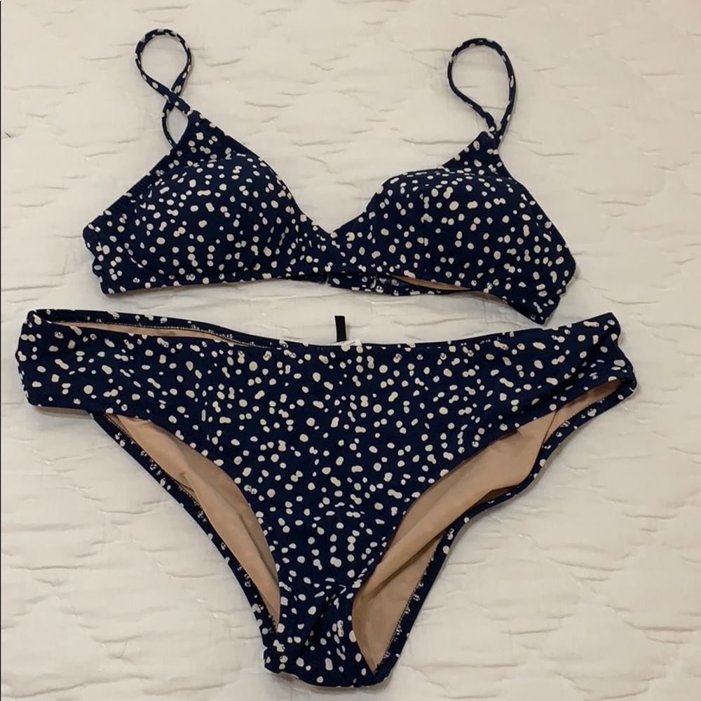 J. Crew Navy Blue French Polka Dot Bikini